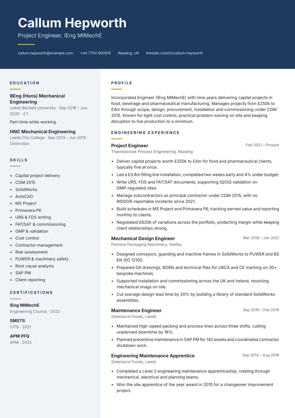 project engineer cv template