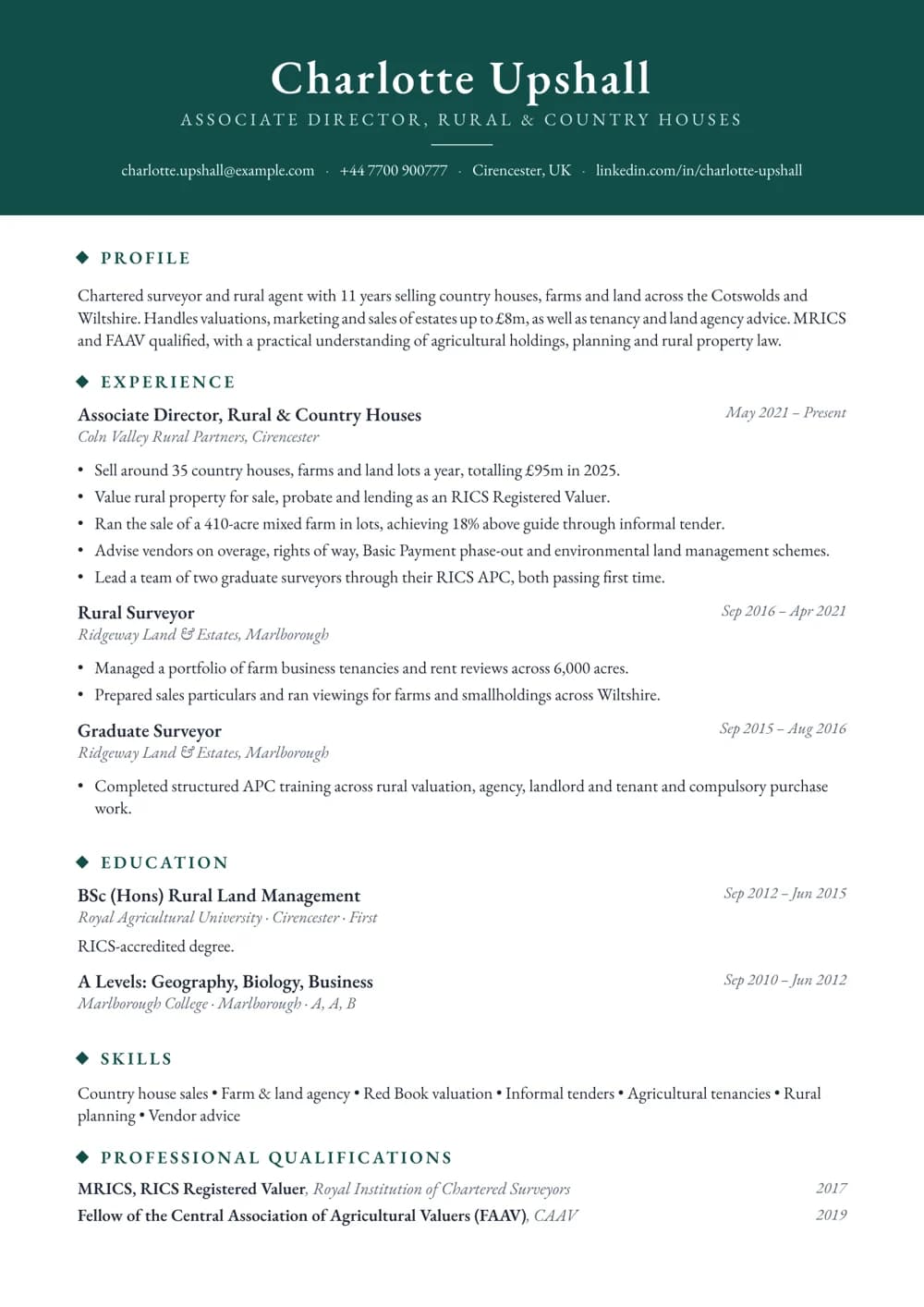 Rural & Country House Agent CV template
