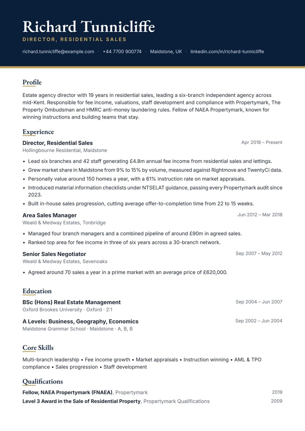 Estate Agency Director CV template