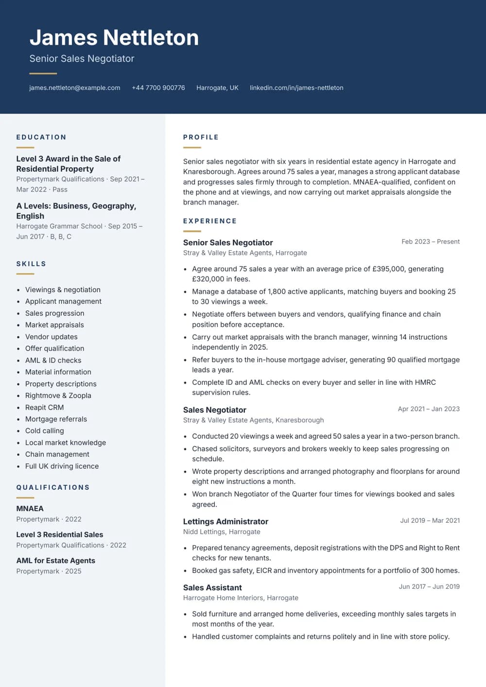 Senior Sales Negotiator CV template