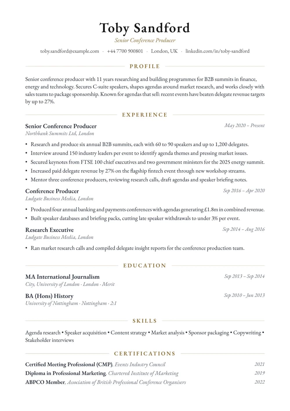 Conference Producer CV template