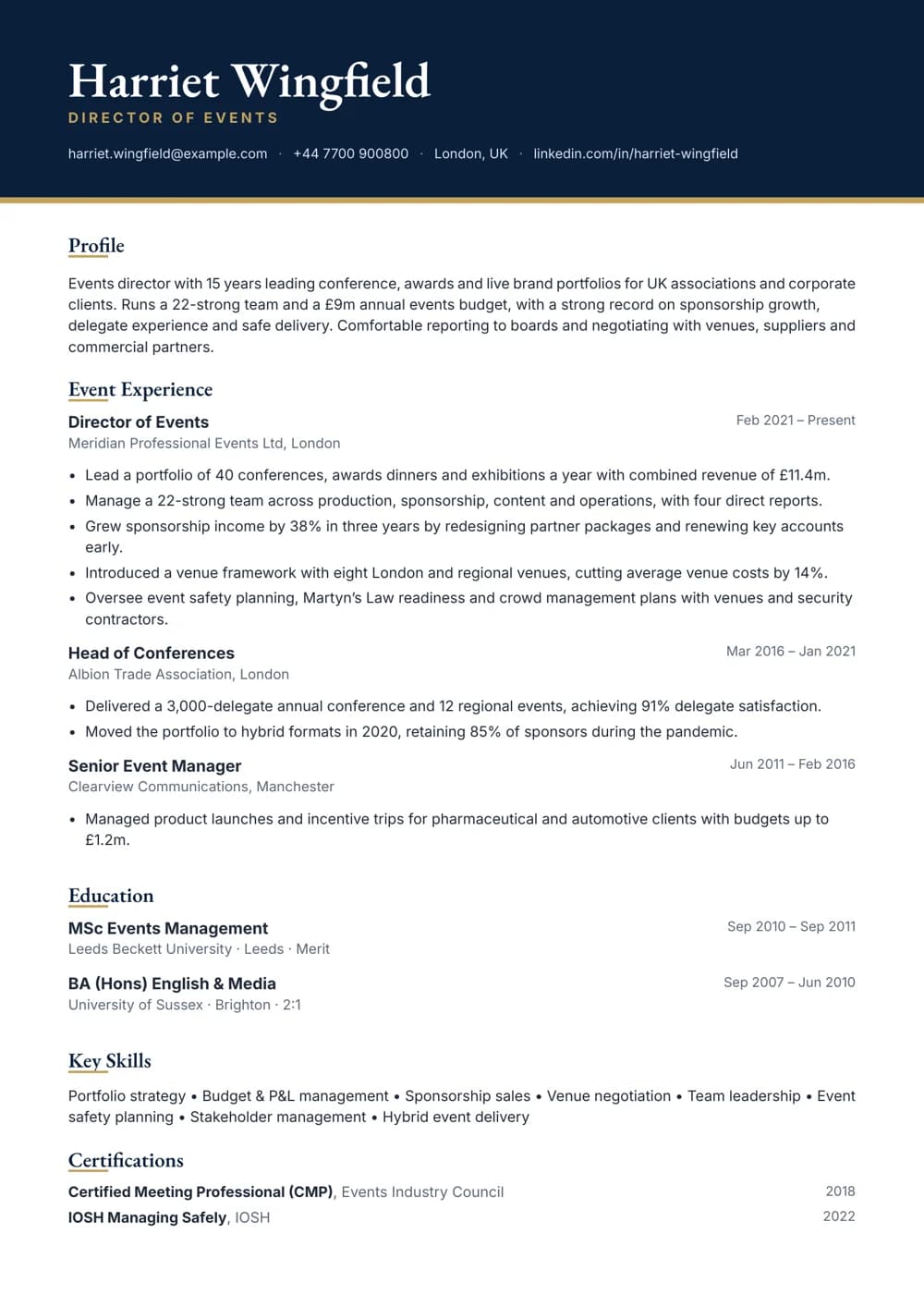 Director of Events CV template