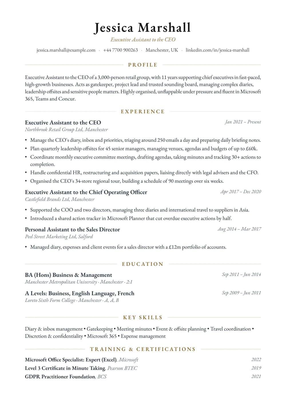 EA to the CEO CV template