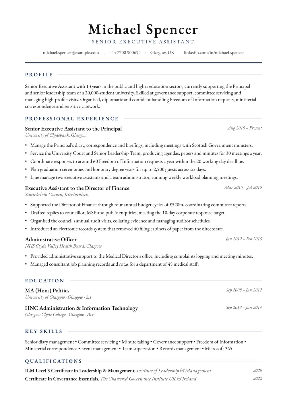 Senior Executive Assistant CV template