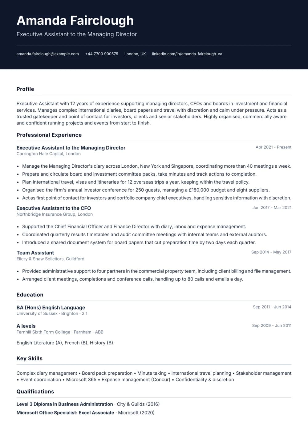 executive assistant cv template