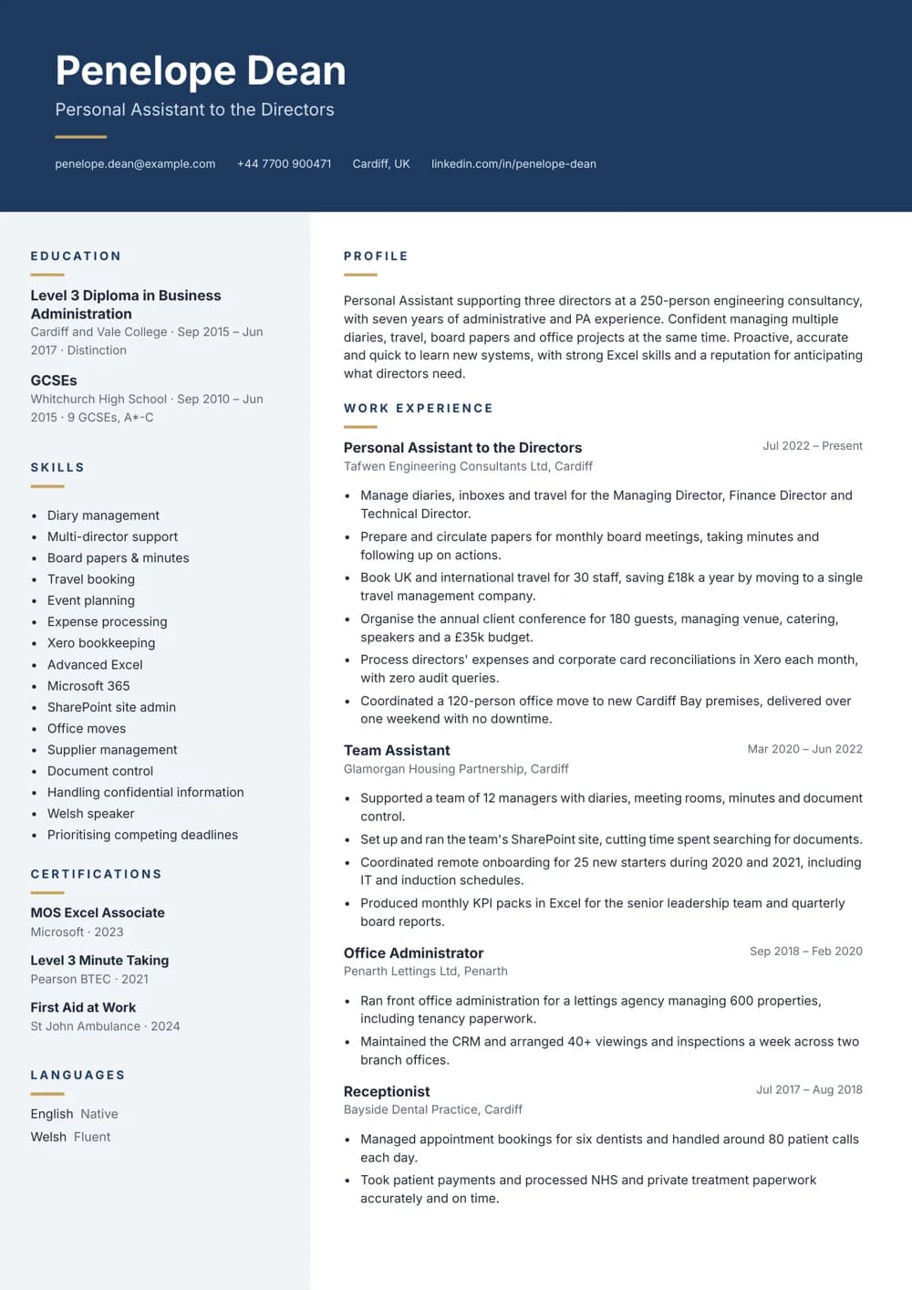 Personal Assistant CV template