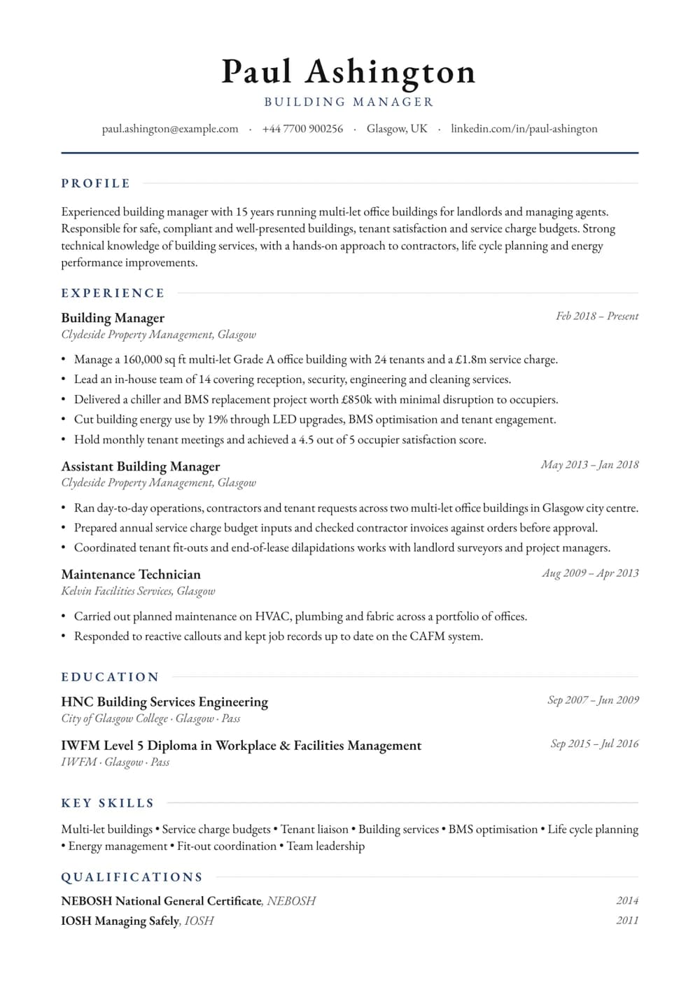 Building Manager CV template