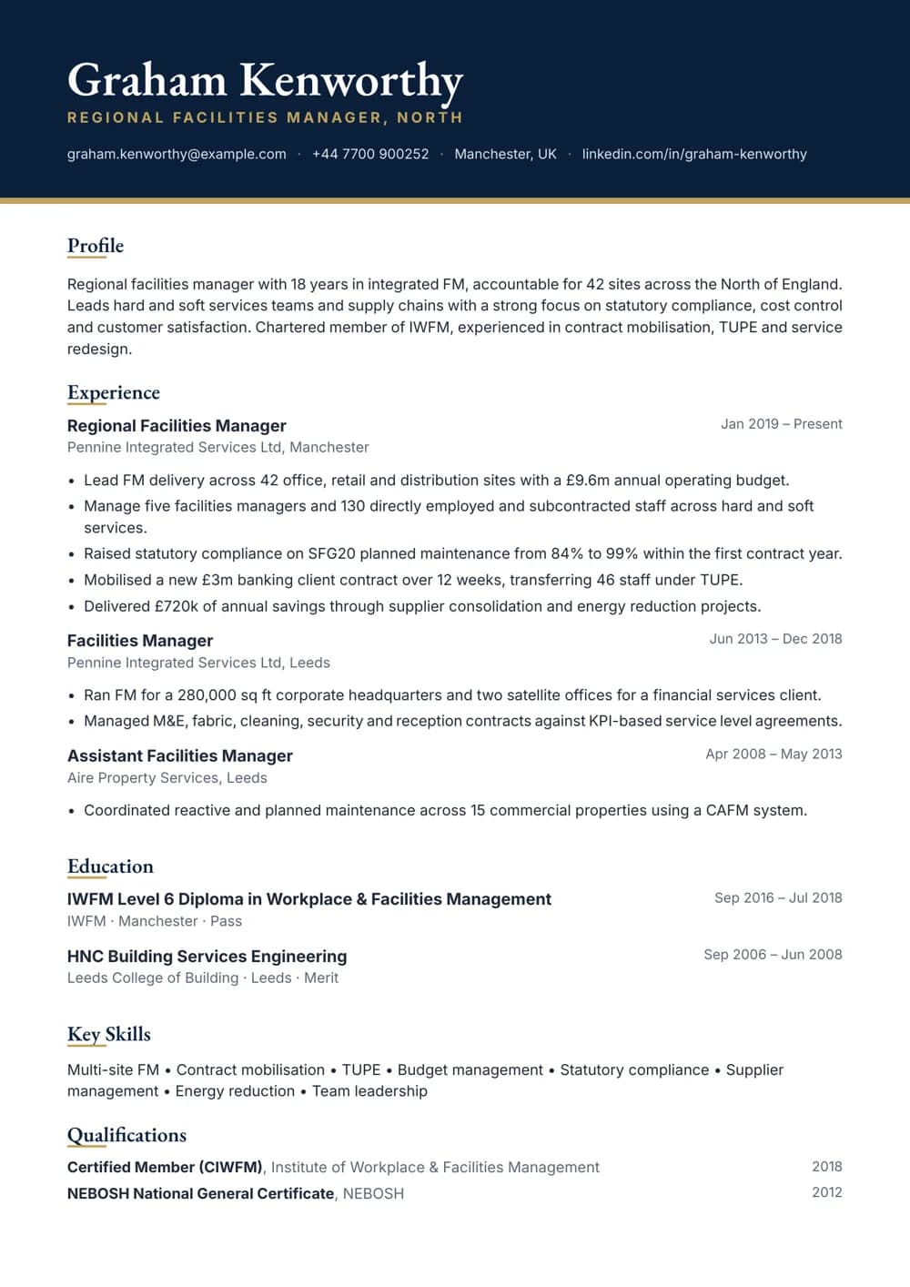 Regional Facilities Manager CV template
