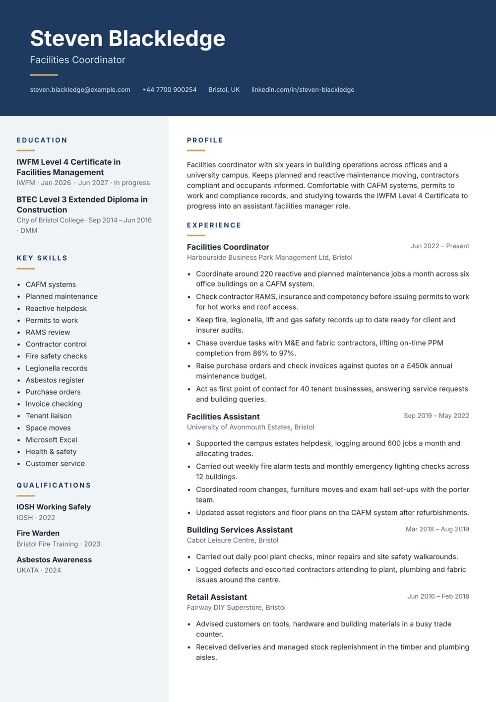 Facilities Coordinator CV template