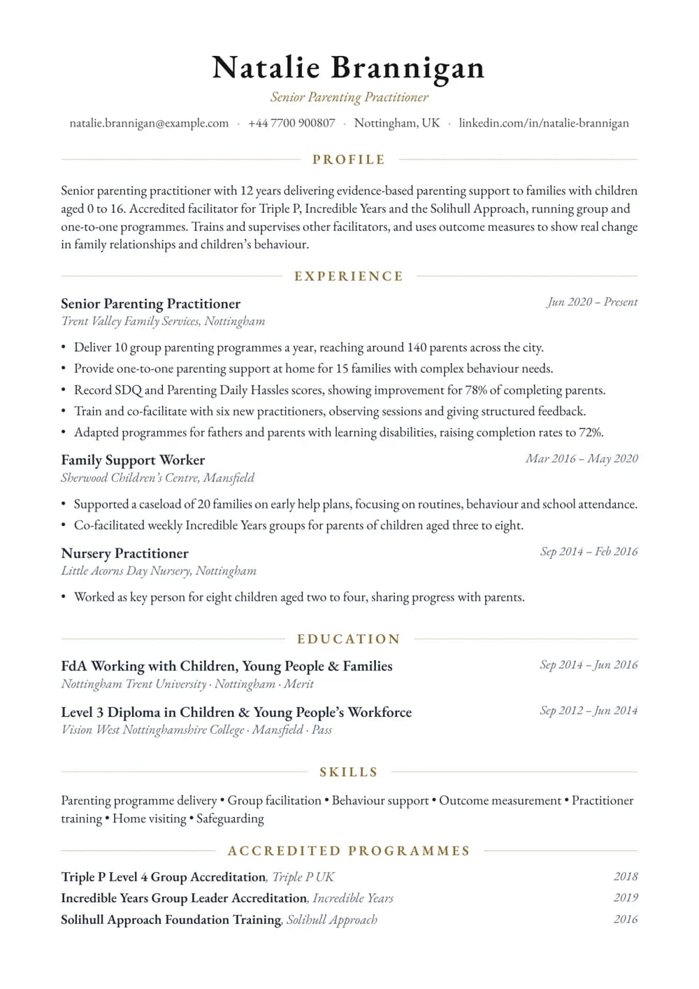 Parenting Programme Practitioner CV template
