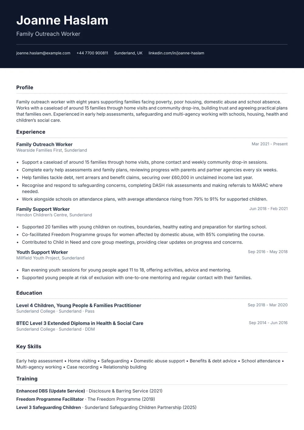 Family Outreach Worker CV template