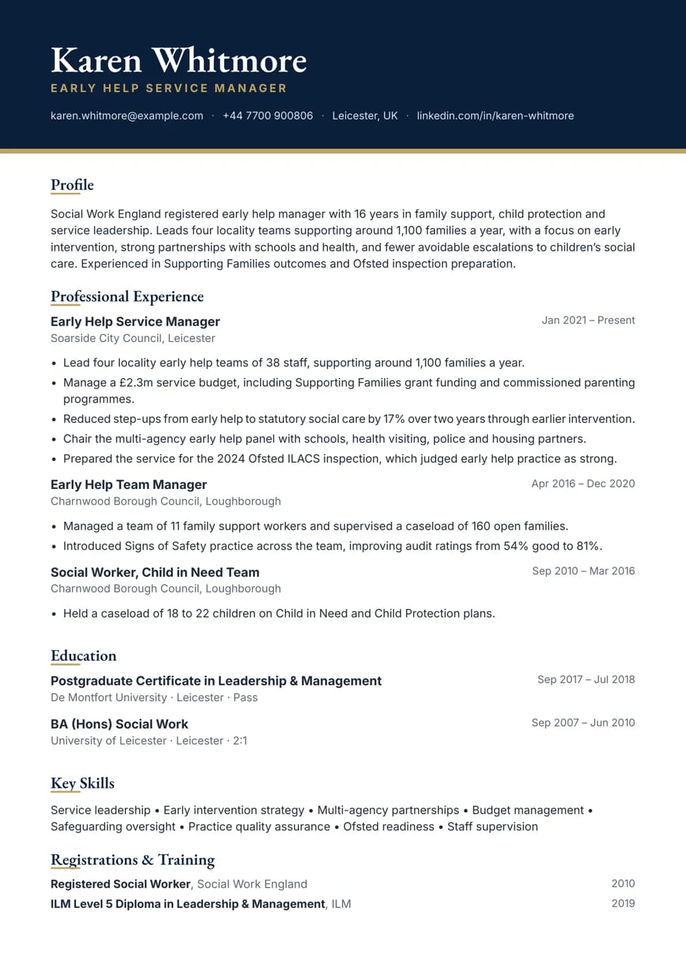 Early Help Service Manager CV template