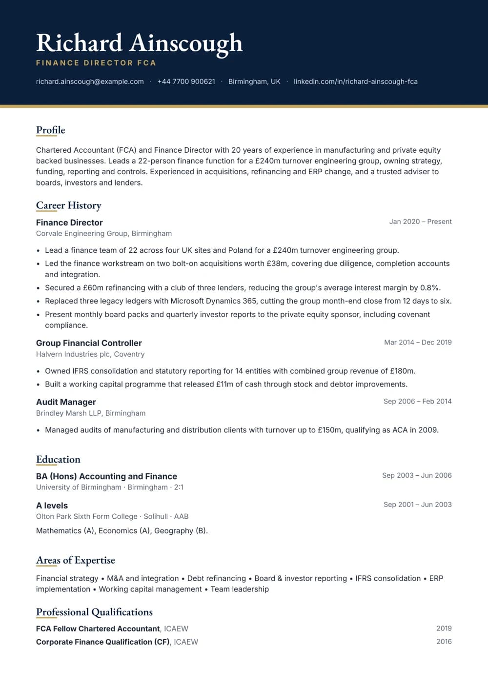Finance Director CV template