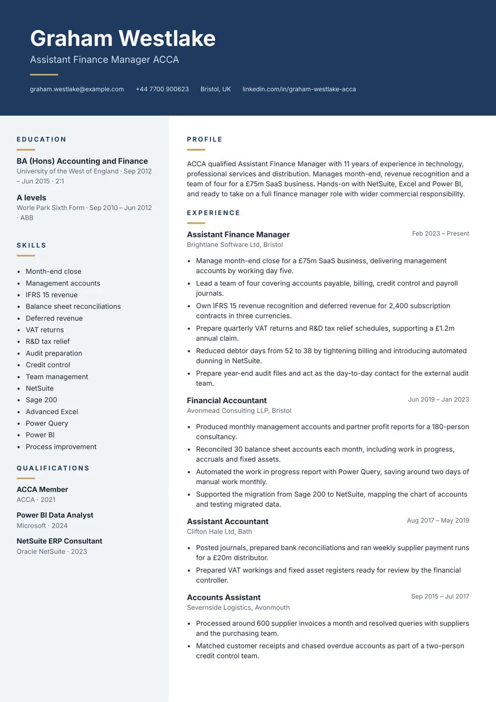 Assistant Finance Manager CV template
