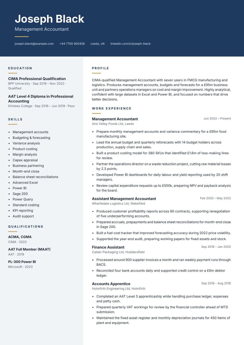 Management Accountant CV template