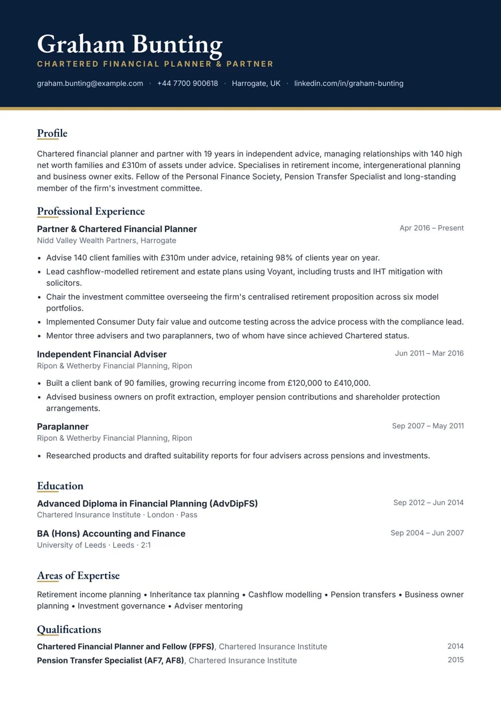 Chartered Financial Planner CV template
