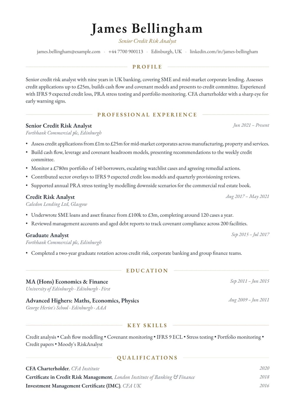Credit Risk Analyst CV template