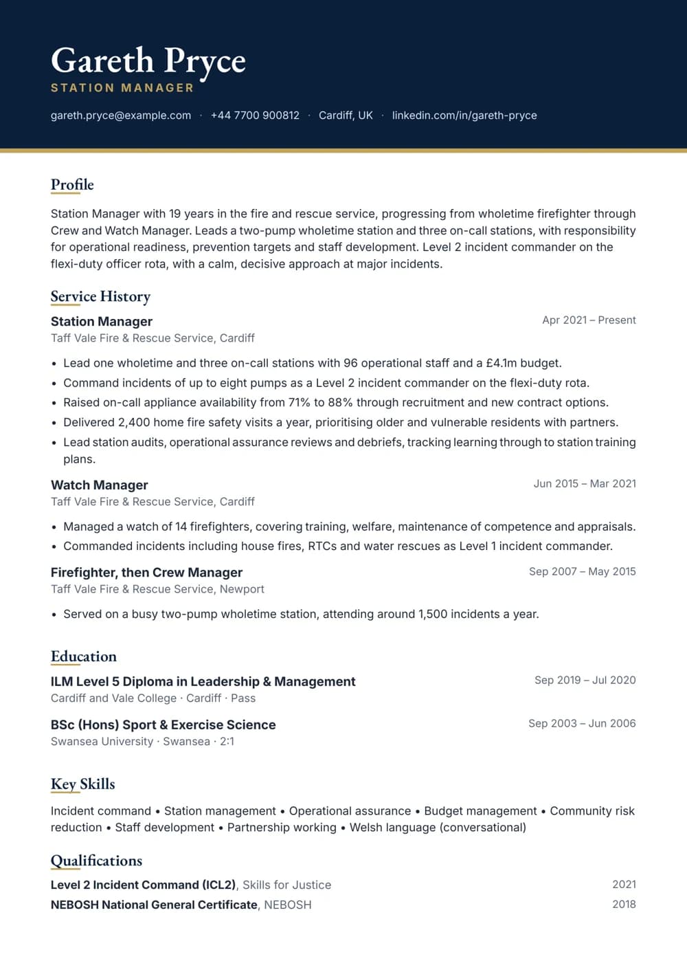 Station Manager CV template