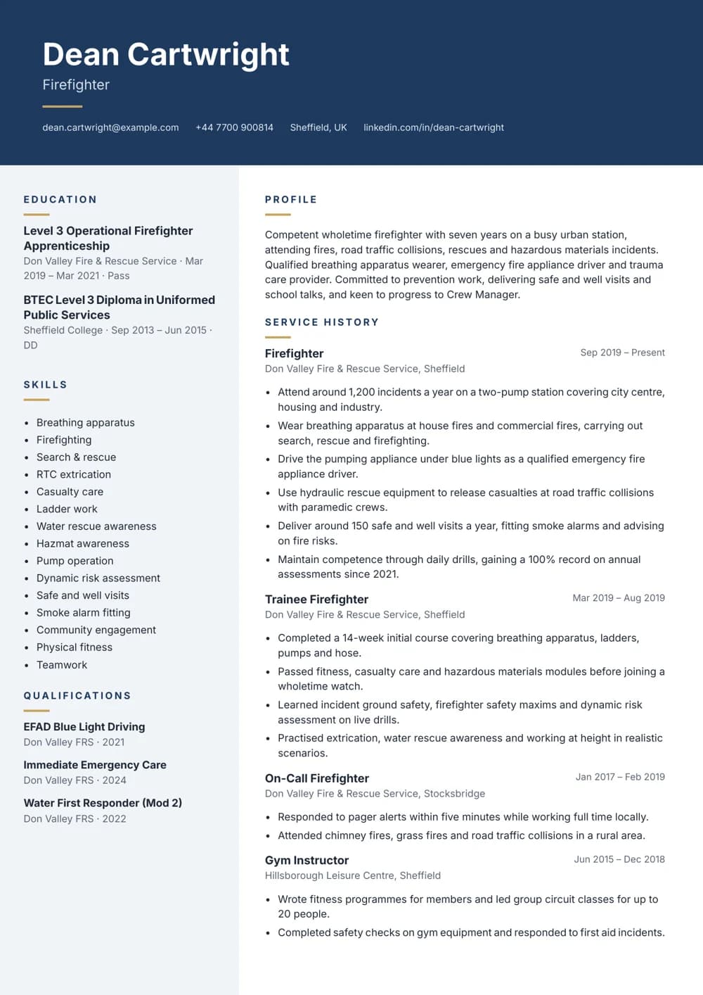 Competent Firefighter CV template