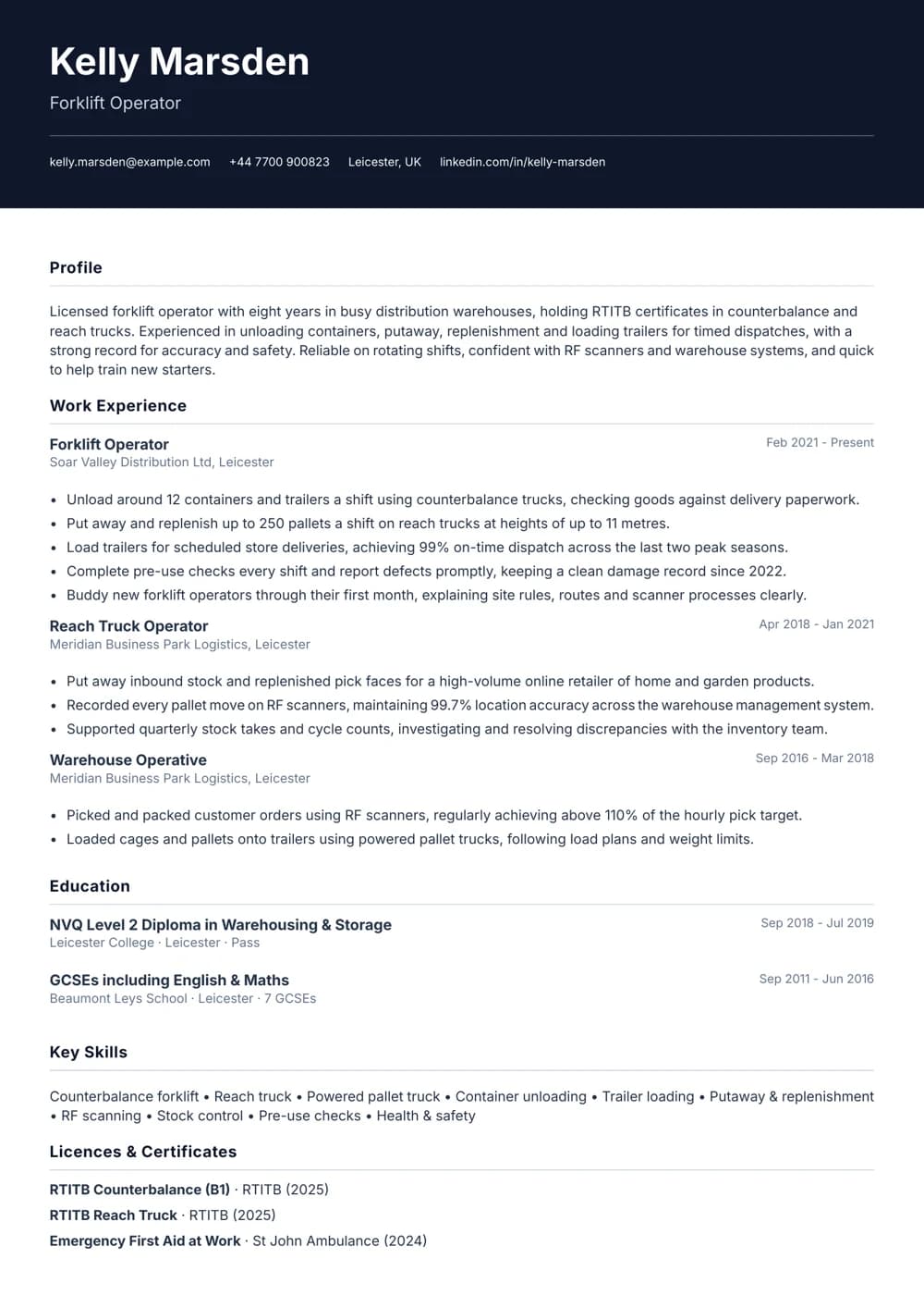 forklift operator cv template