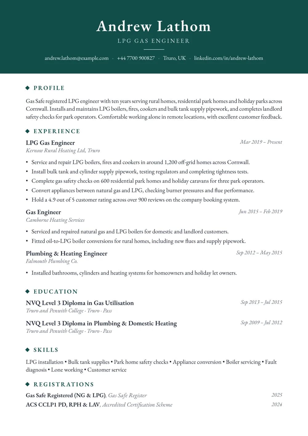 LPG Engineer CV template