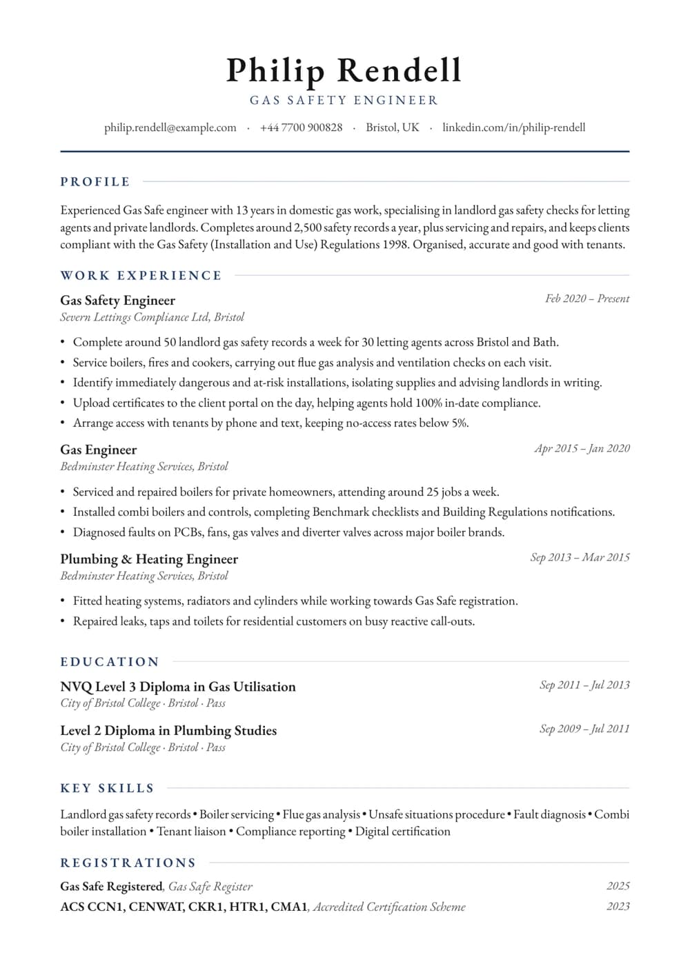 Landlord Gas Safety Engineer CV template