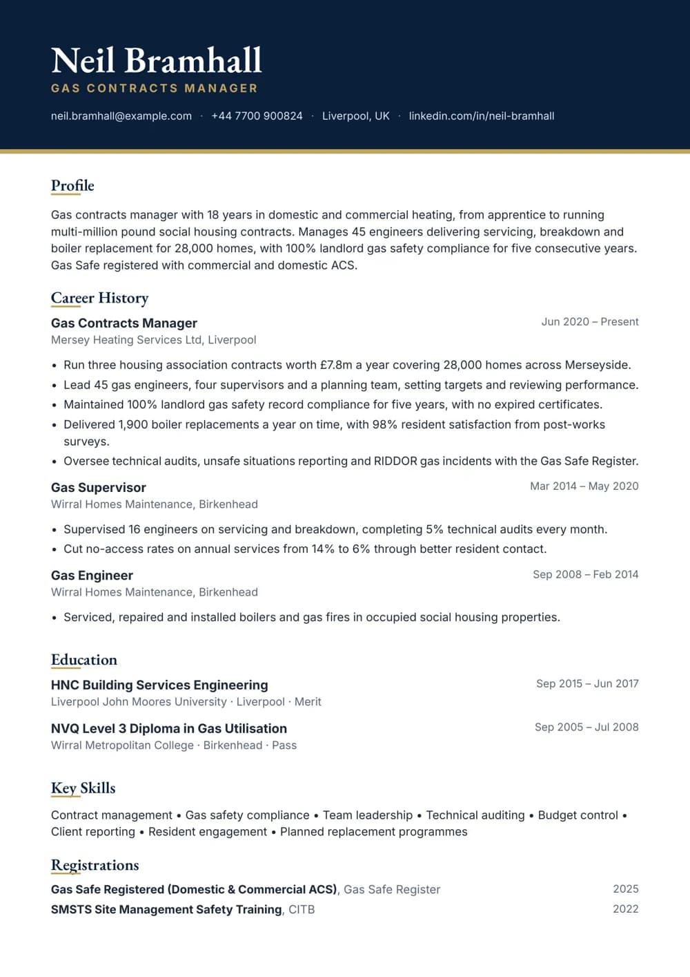 Gas Contracts Manager CV template