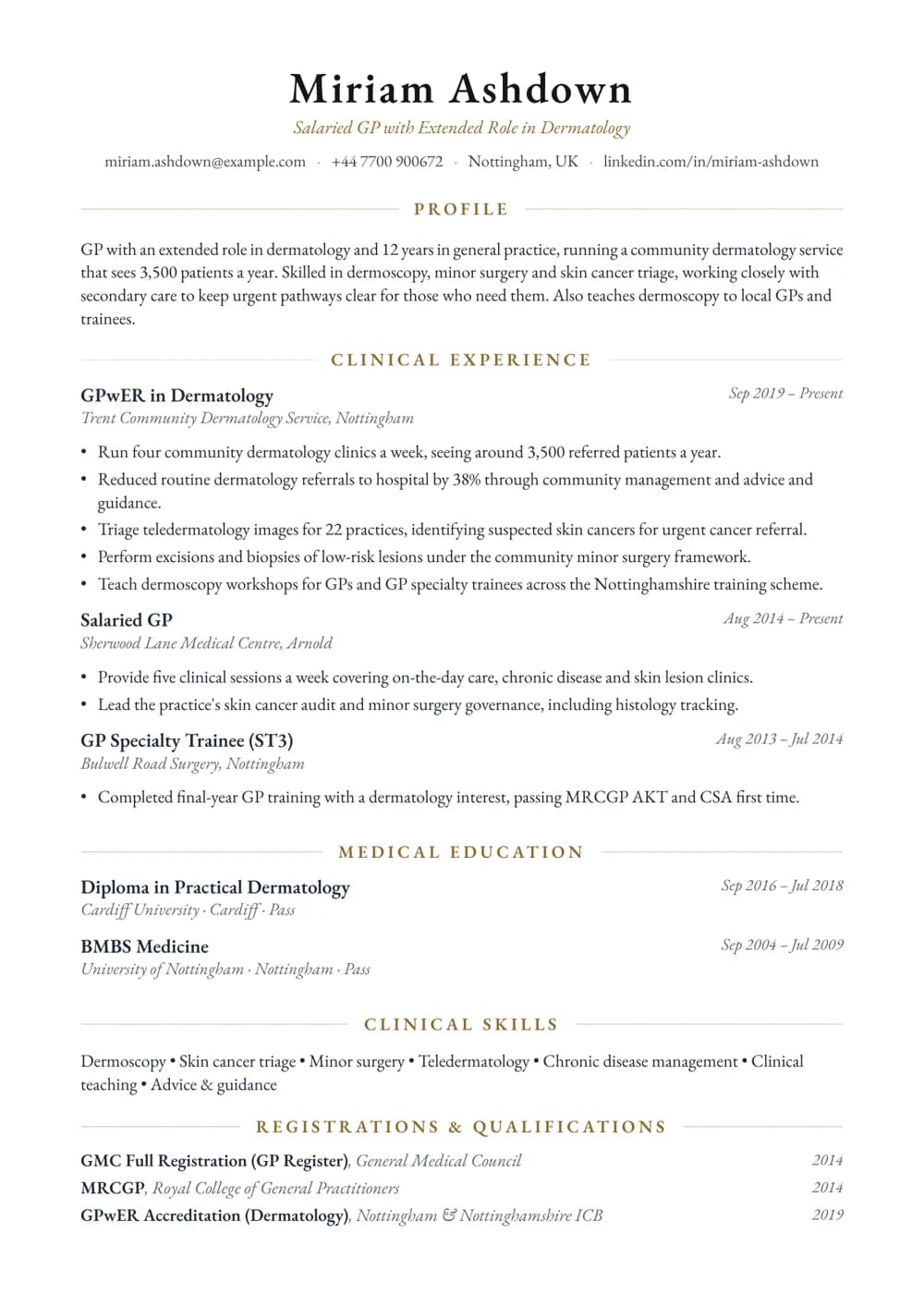 GP with Extended Role in Dermatology CV template