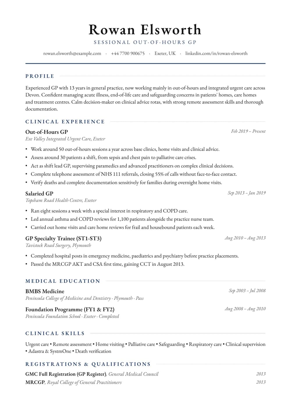 Out-of-Hours GP CV template