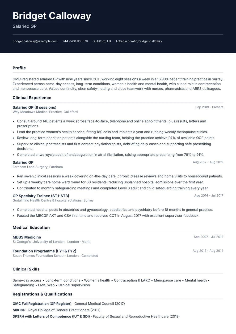salaried gp cv template