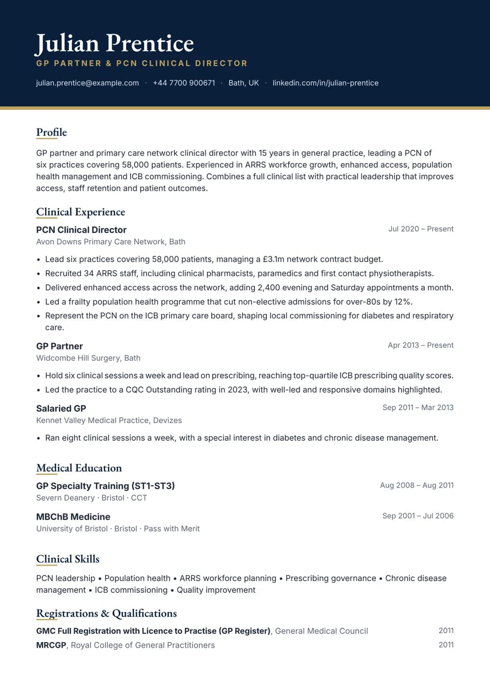 pcn clinical director cv template