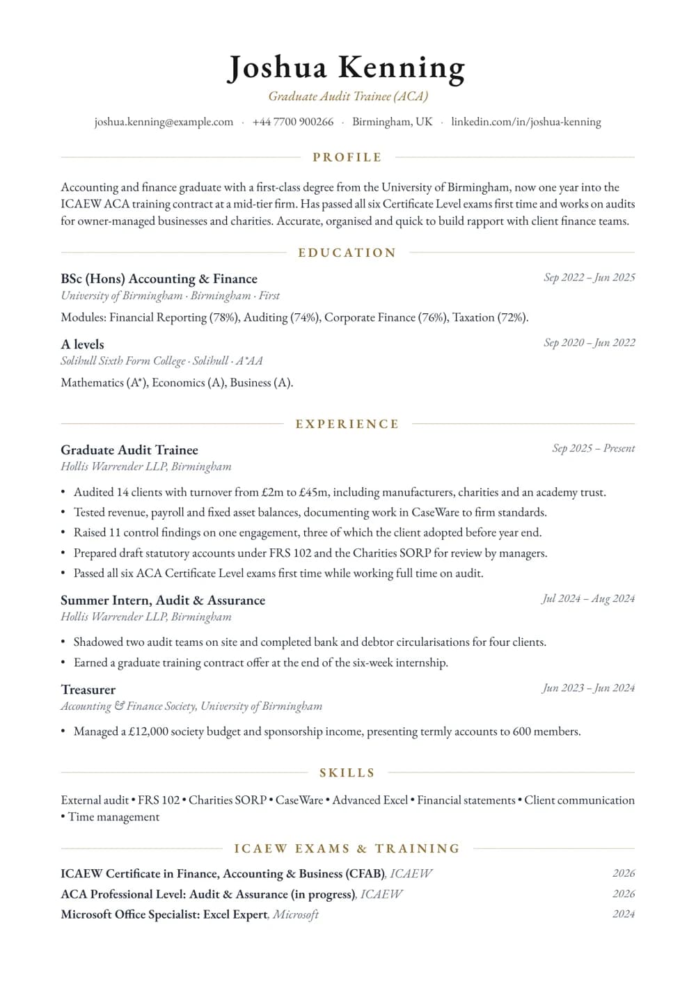 Graduate Finance Trainee CV template