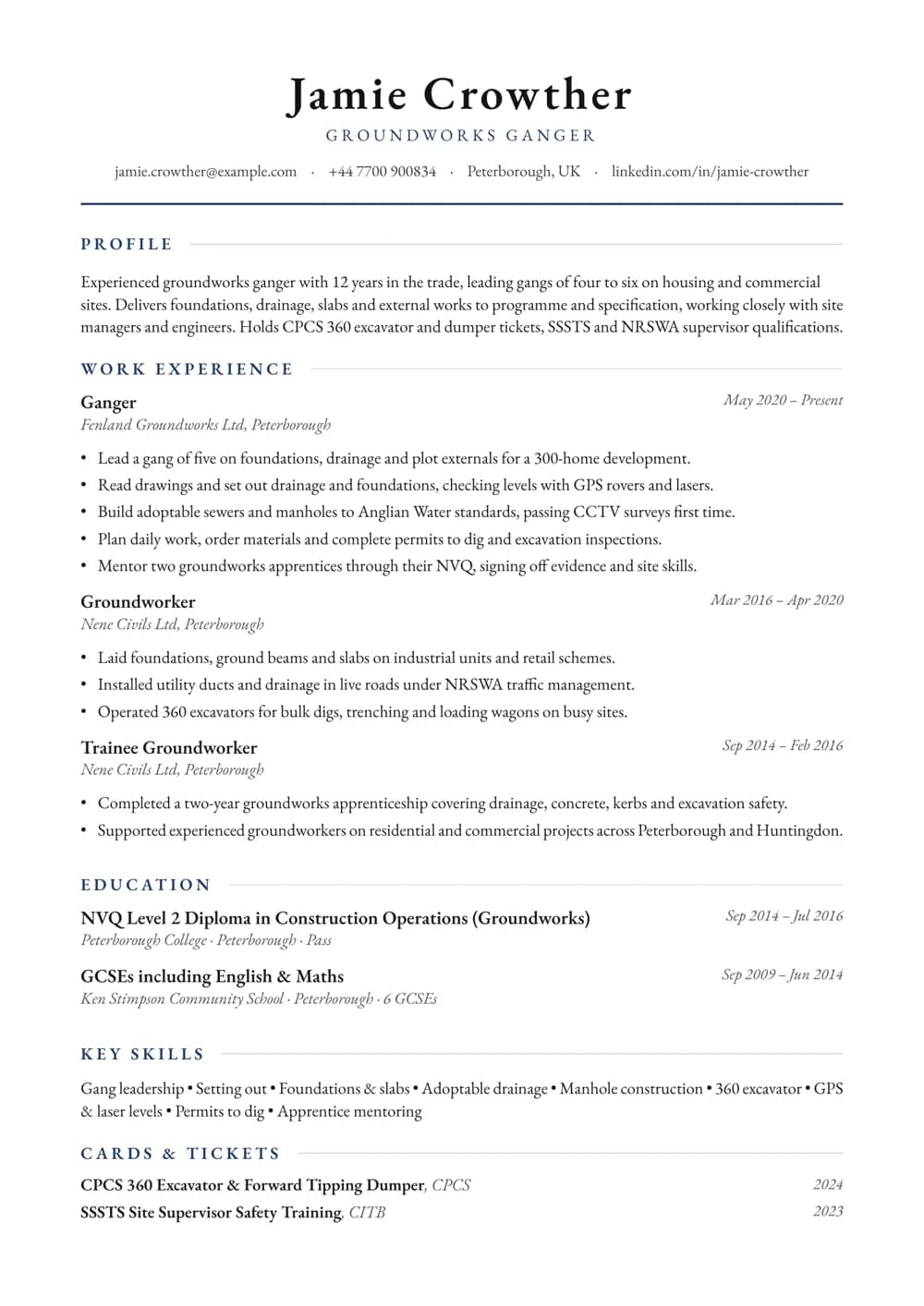 Groundworks Ganger CV template
