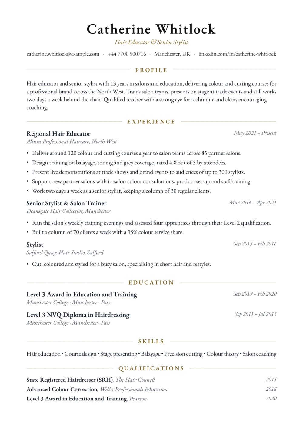Hair Educator CV template