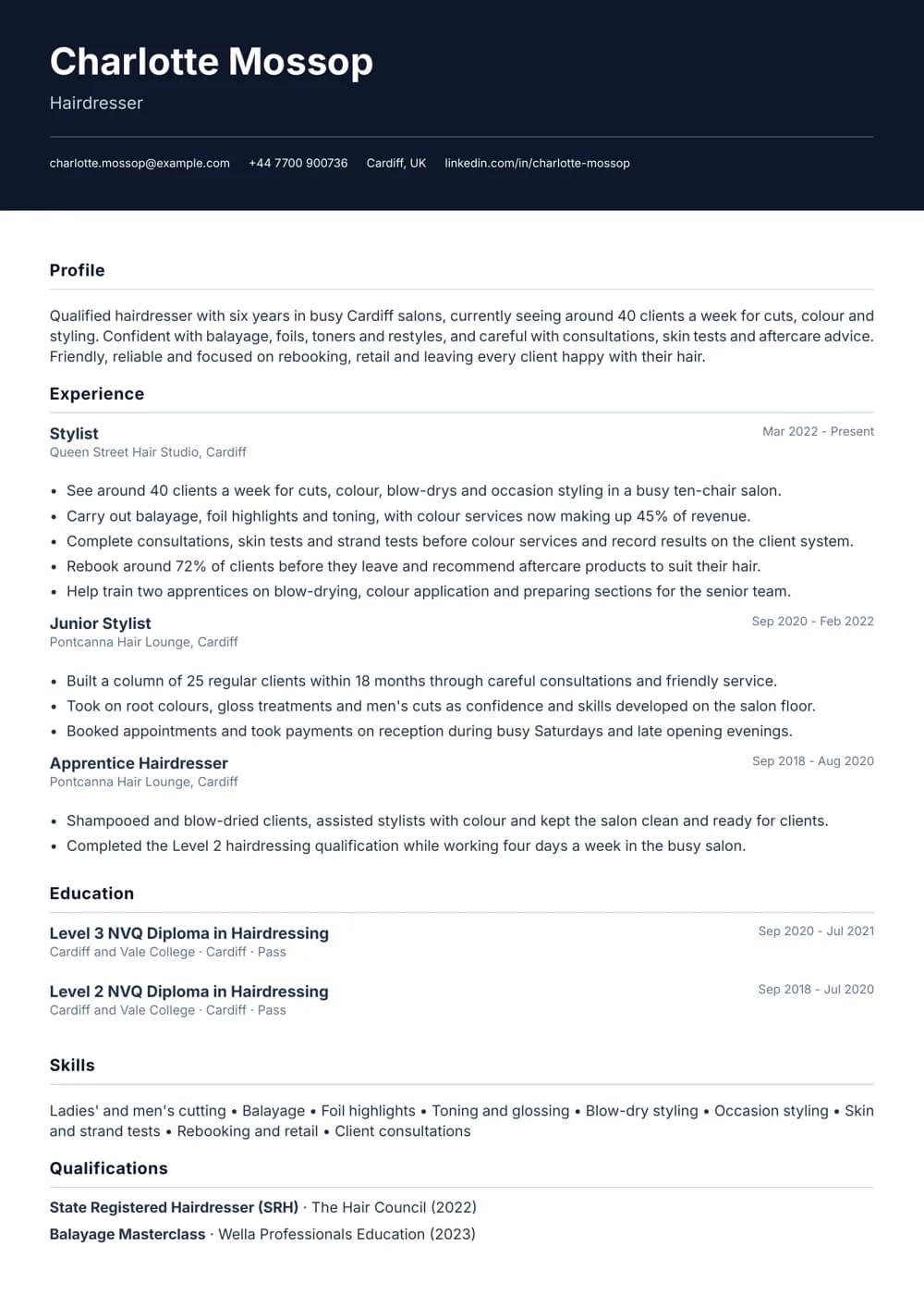 hairdresser cv template