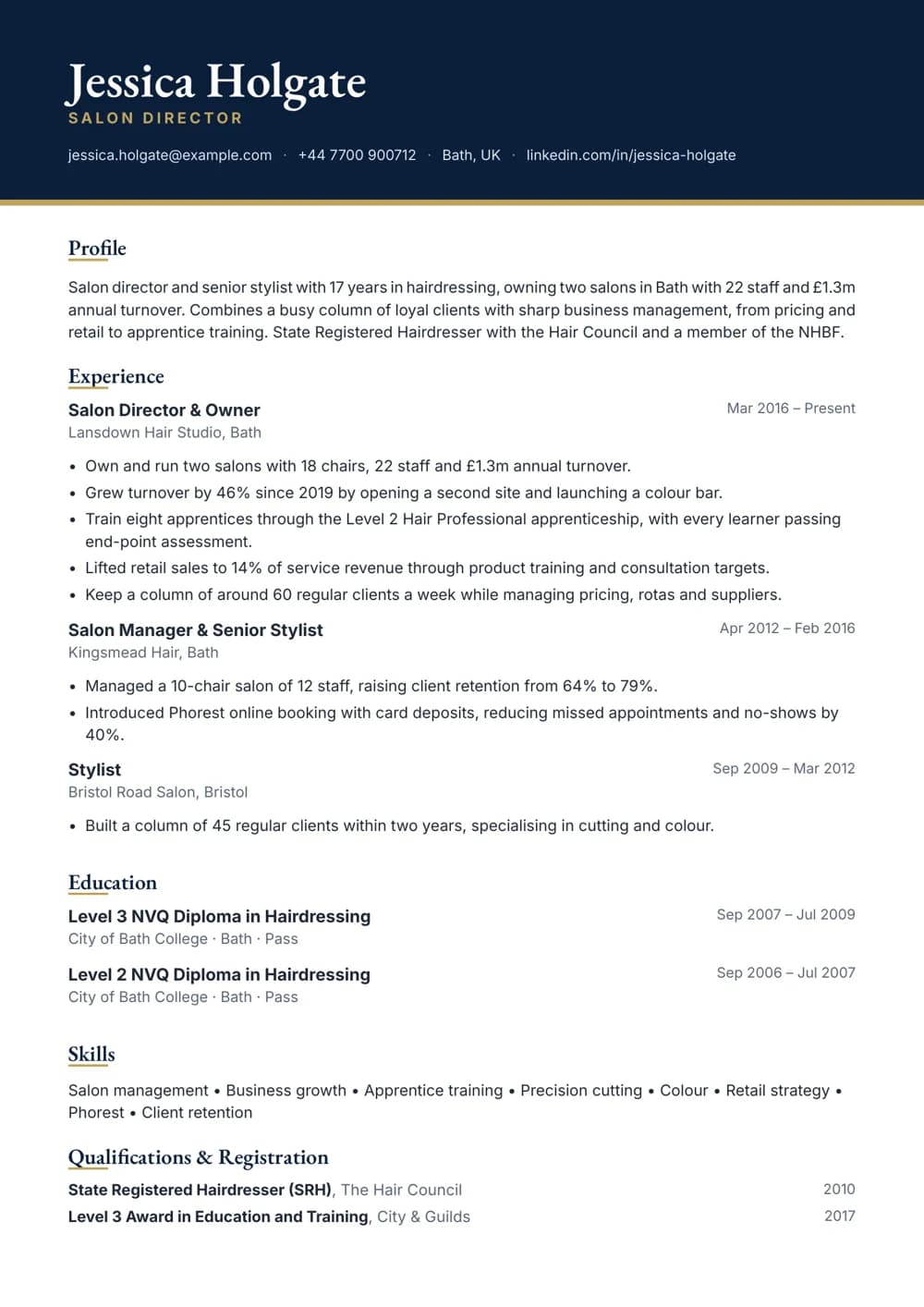 salon director cv template