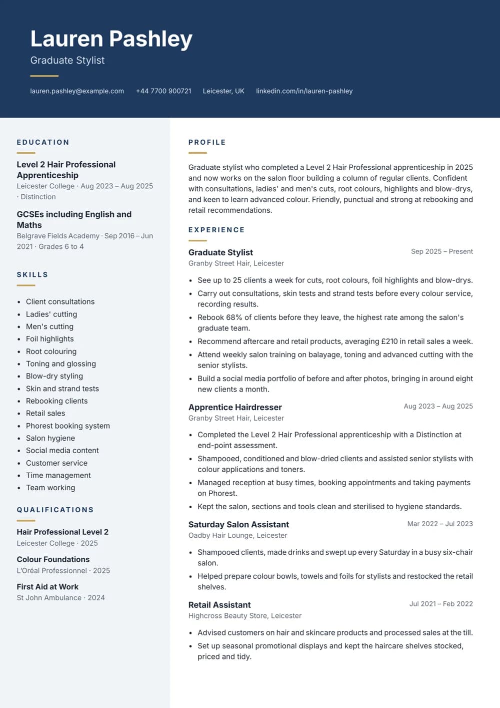 Graduate Stylist CV template