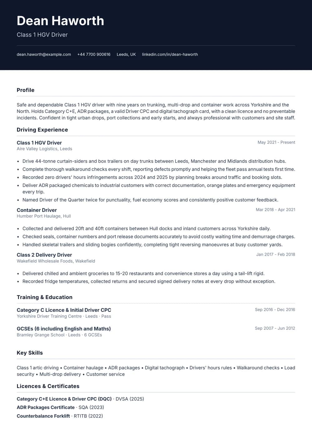 hgv driver cv template