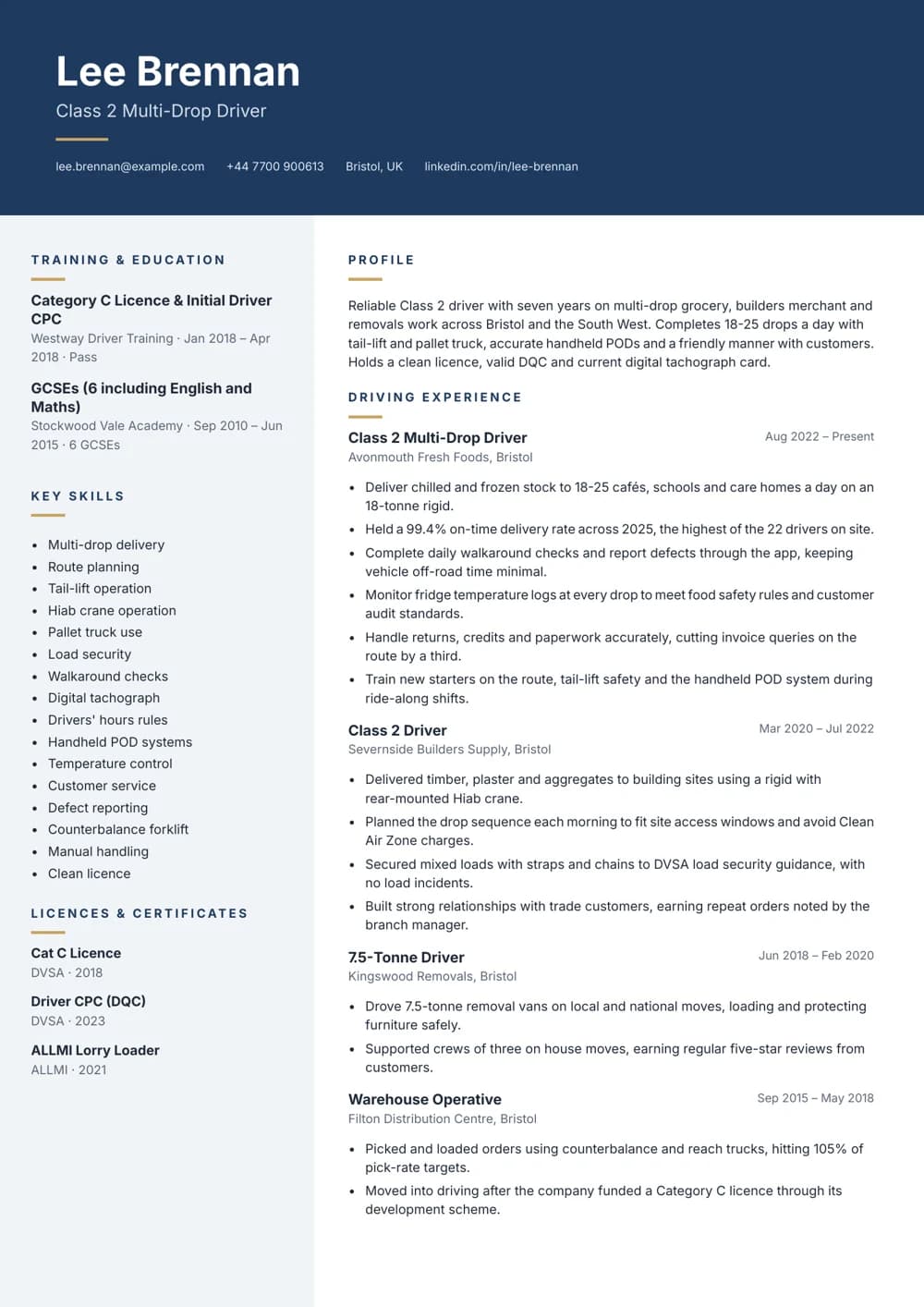 Multi-Drop Rigid Driver CV template