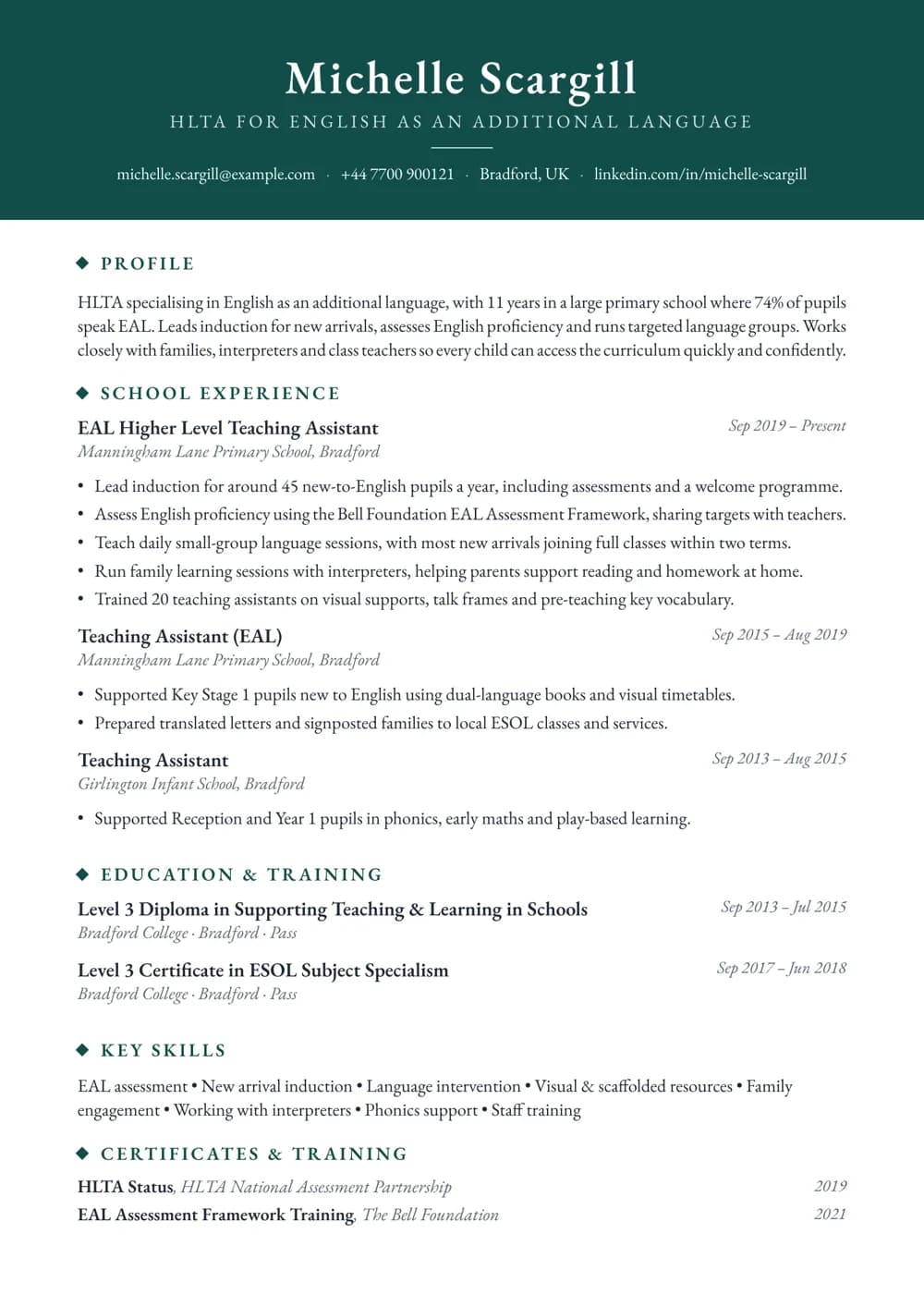 EAL HLTA CV template