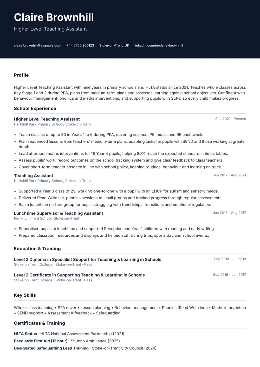 PPA Cover HLTA CV template