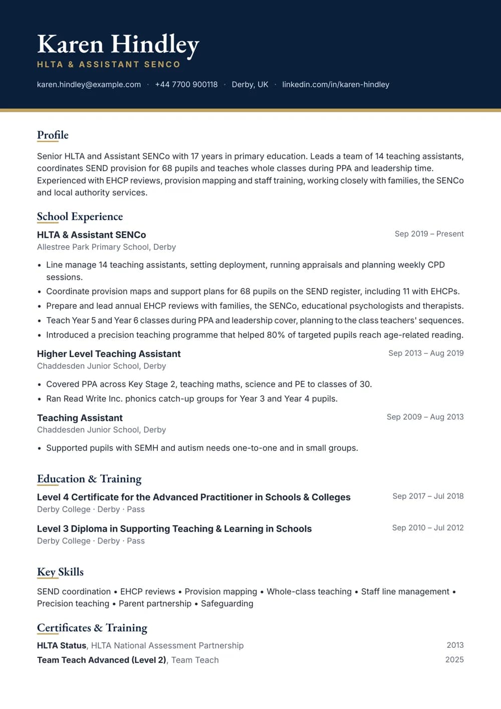 HLTA & Assistant SENCo CV template