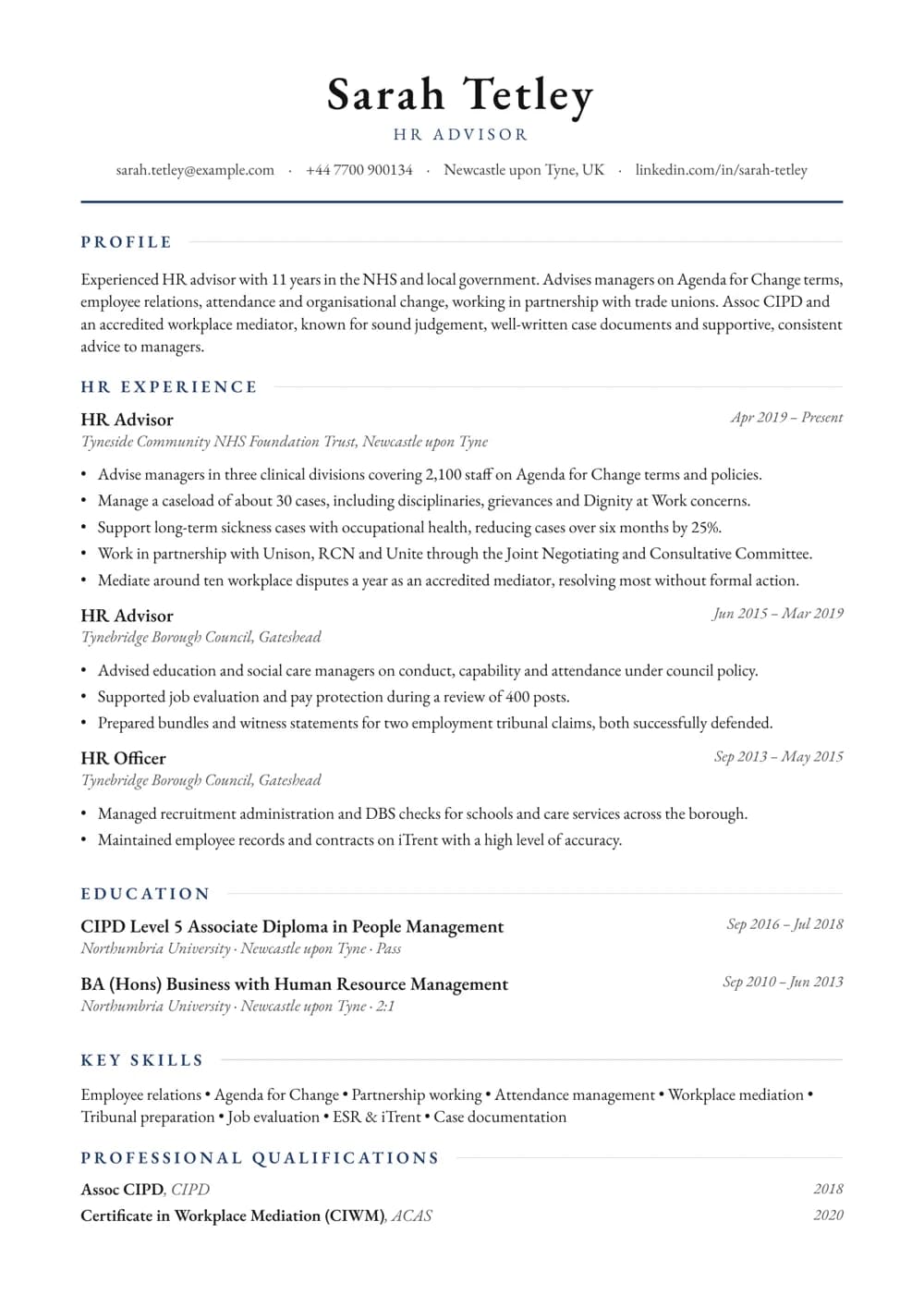 Public Sector HR Advisor CV template