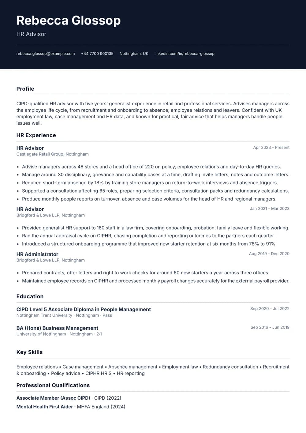 hr advisor cv template