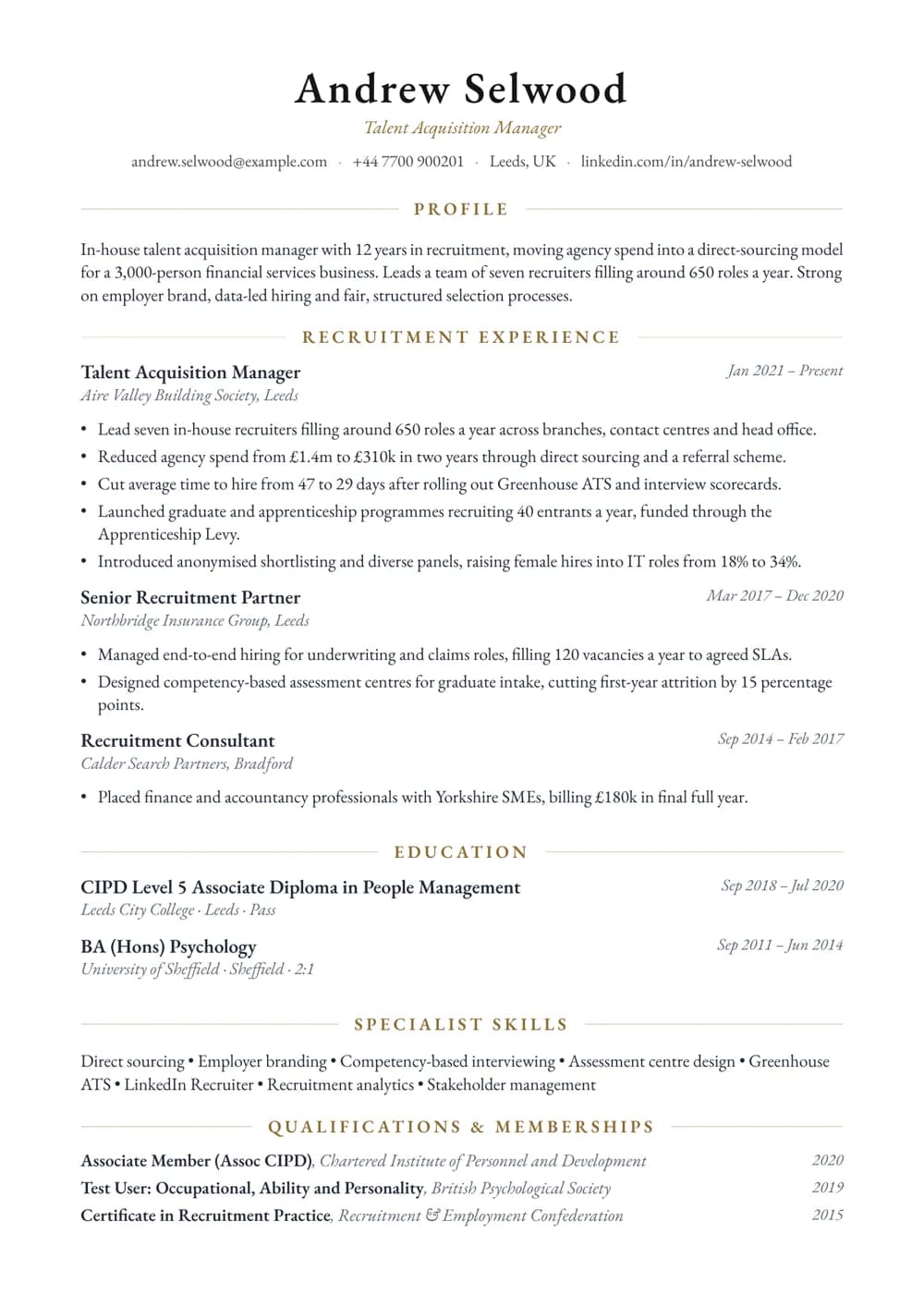 Talent Acquisition Manager CV template
