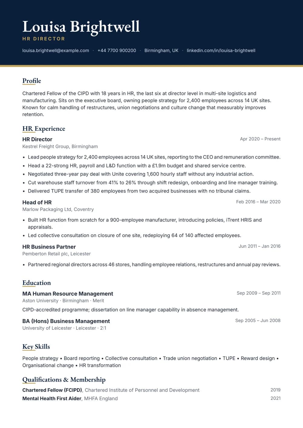 hr director cv template
