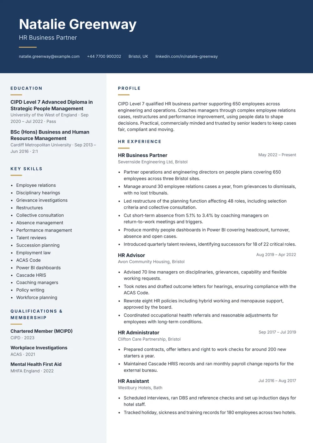HR Business Partner CV template