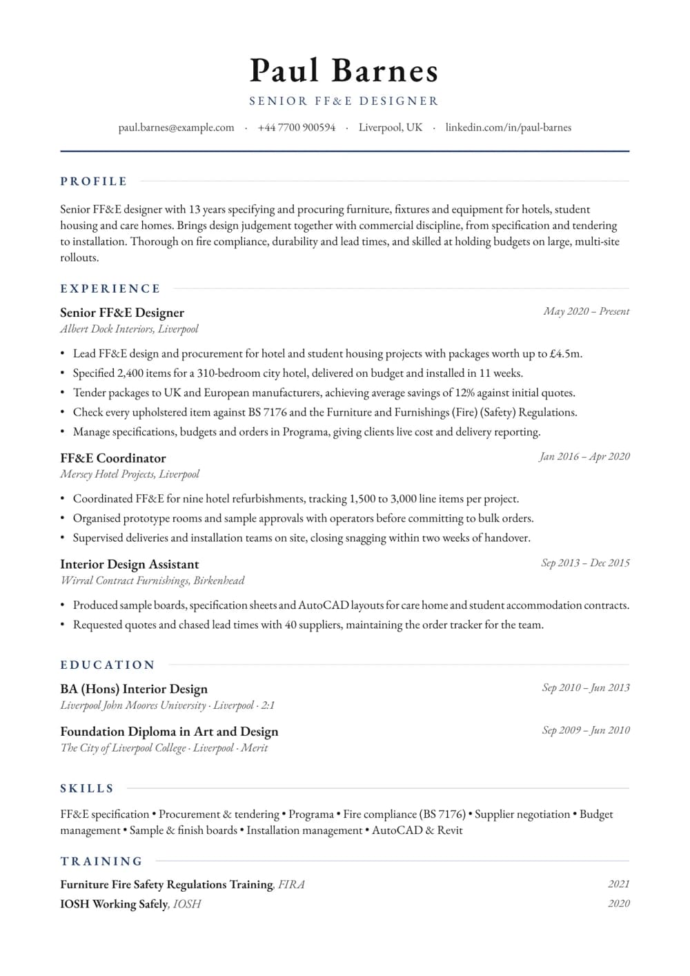 FF&E Designer CV template
