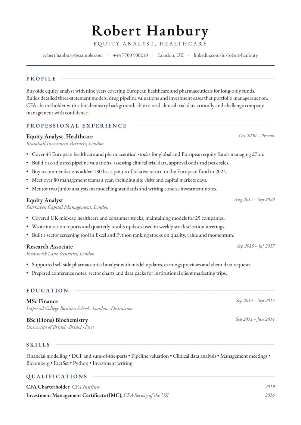 Buy-Side Equity Analyst CV template