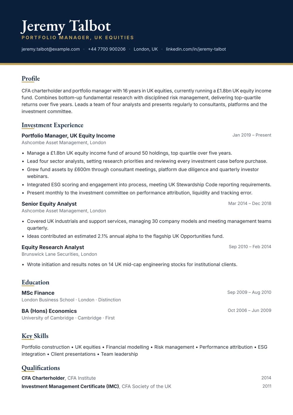 Portfolio Manager CV template
